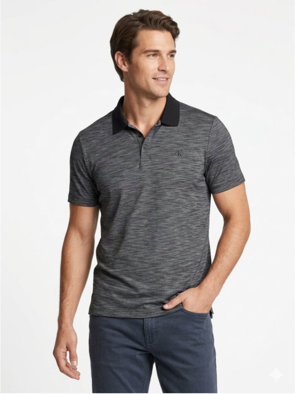 Men's Calvin Klein Men's Heather Black Gray Space Dye Polo Shirt - Size XL - 845